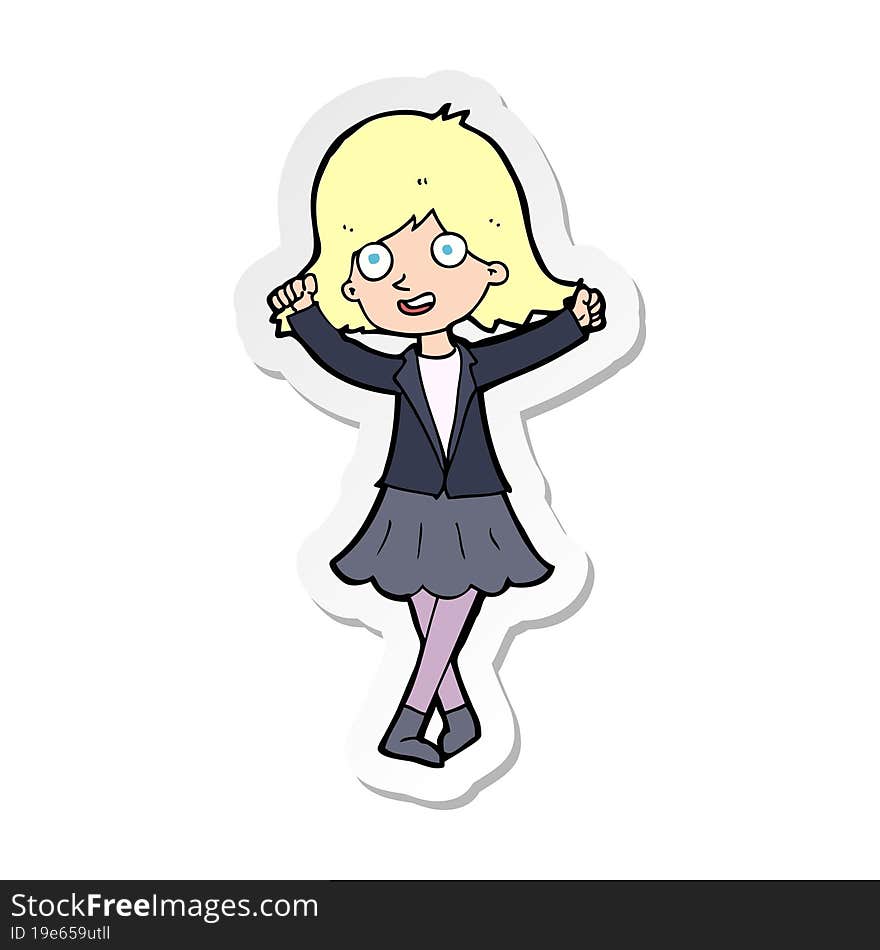 Sticker Of A Cartoon Happy Girl