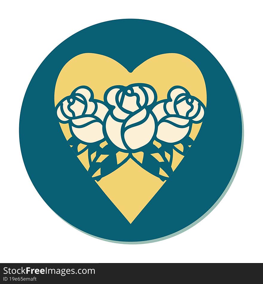 sticker of tattoo in traditional style of a heart and flowers. sticker of tattoo in traditional style of a heart and flowers