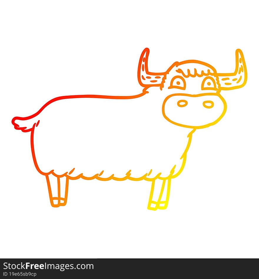 warm gradient line drawing cartoon highland cow