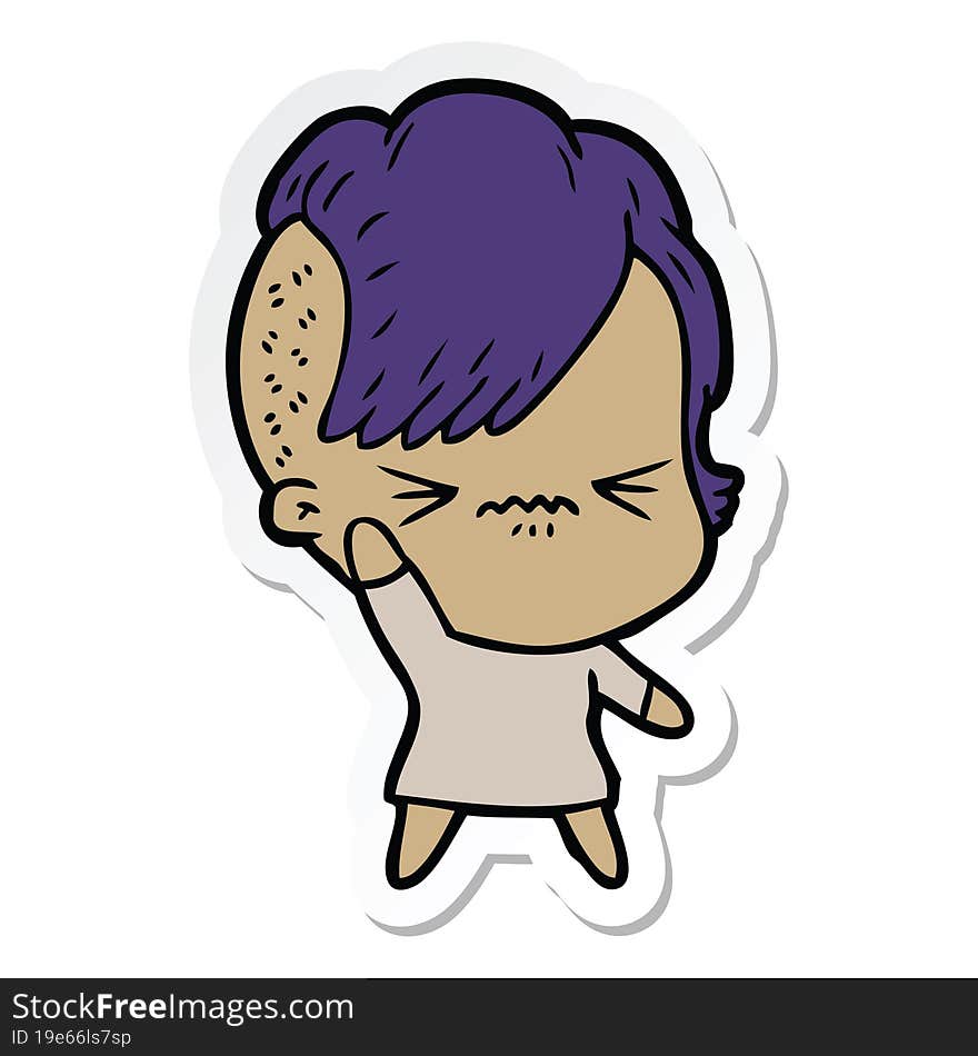 Sticker Of A Cartoon Annoyed Hipster Girl