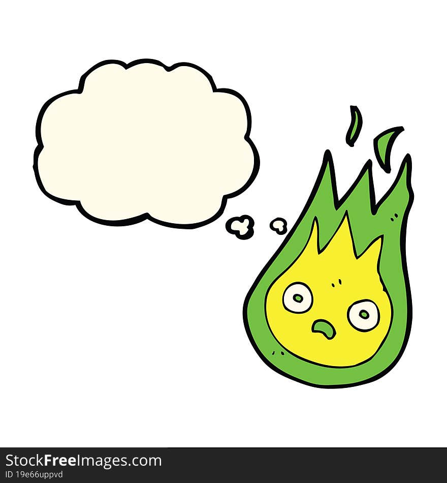 Cartoon Friendly Fireball With Thought Bubble