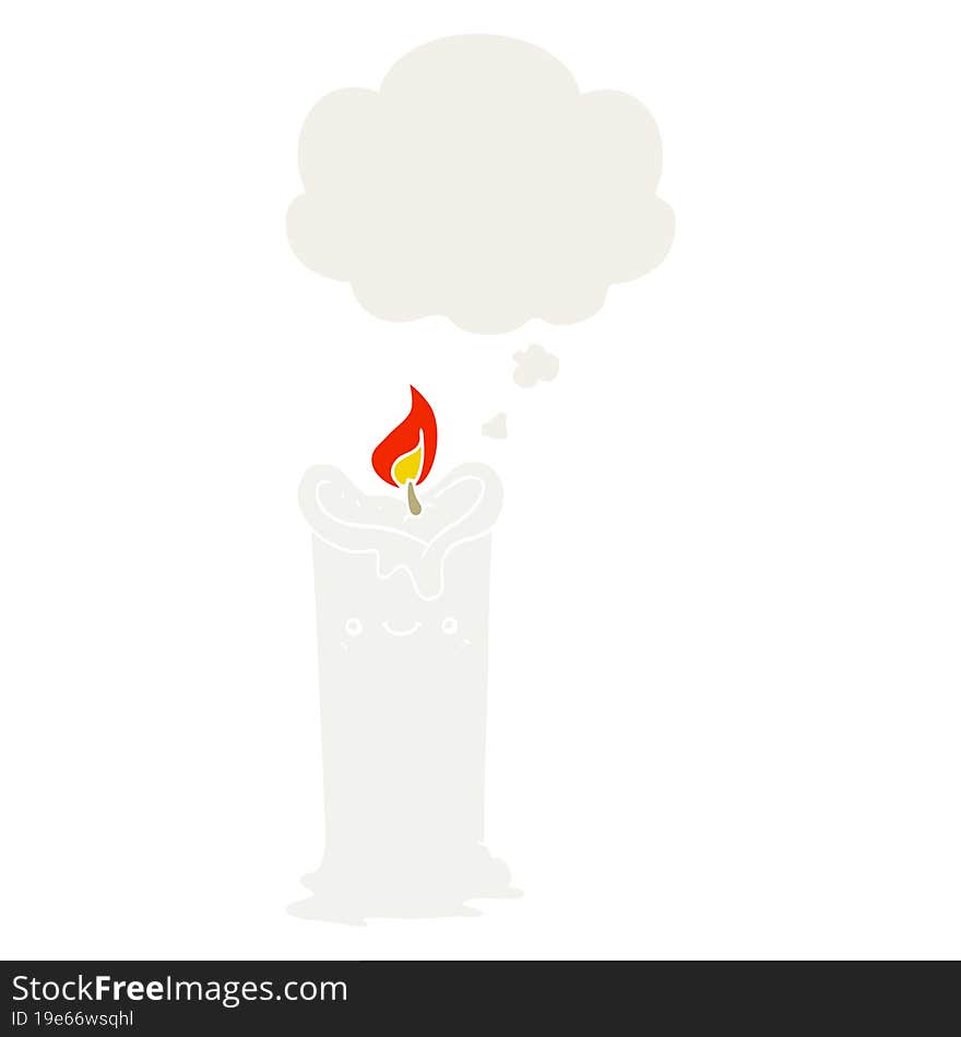 cartoon candle and thought bubble in retro style