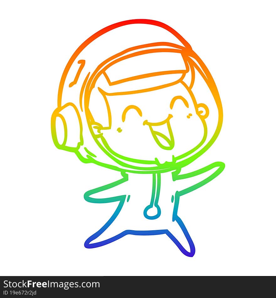 Rainbow Gradient Line Drawing Happy Cartoon Astronaut