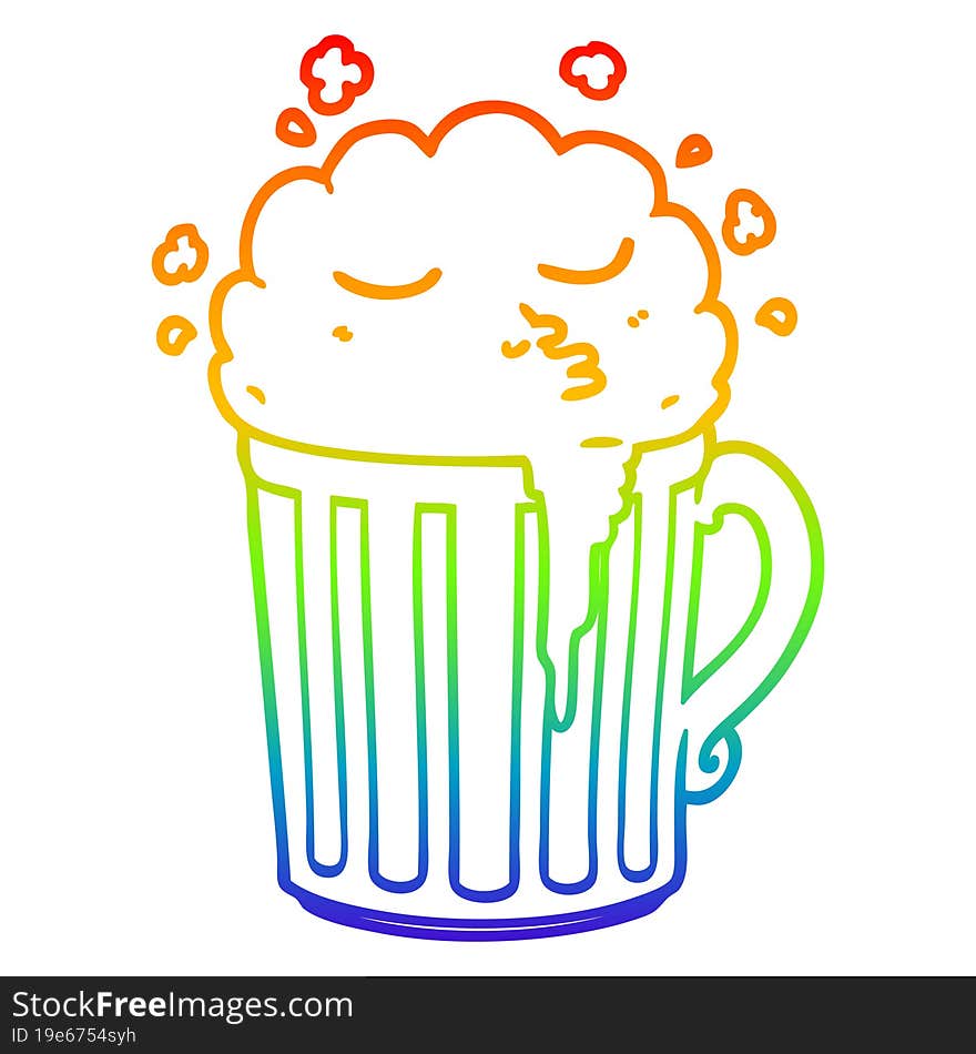 rainbow gradient line drawing cartoon mug of beer