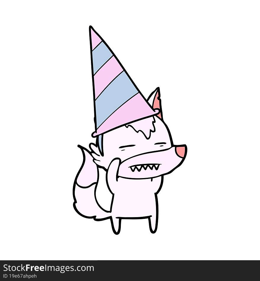 cartoon wolf in party hat. cartoon wolf in party hat