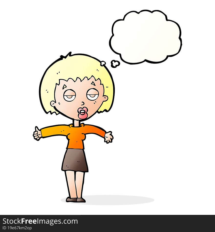 cartoon bored woman with thought bubble