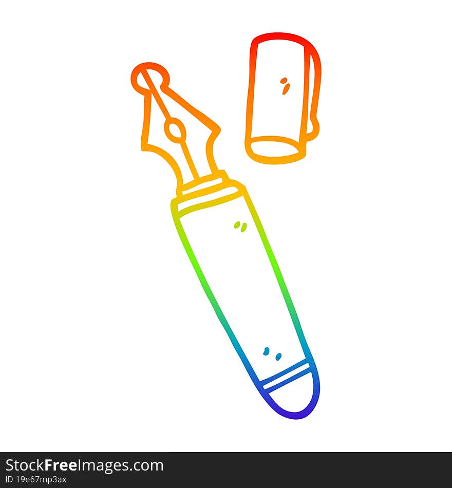 rainbow gradient line drawing of a cartoon fountain pen