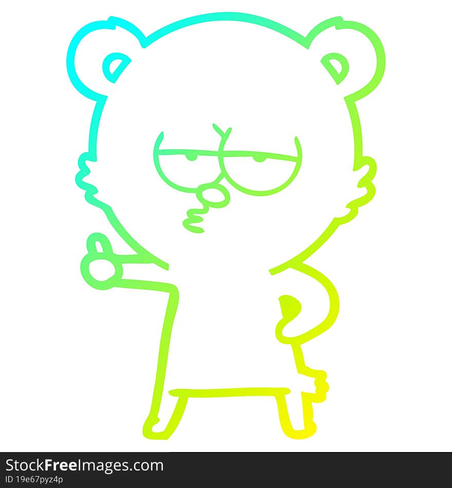 cold gradient line drawing bored polar bear cartoon giving thumbs up sign