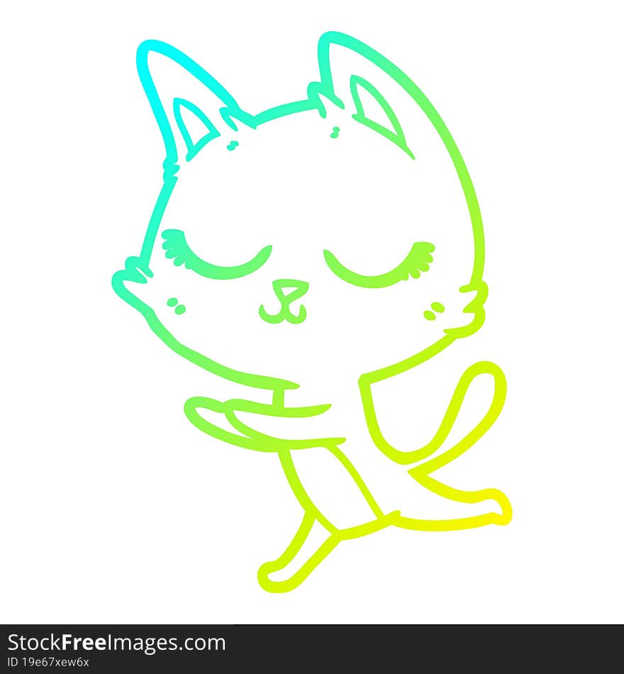 Cold Gradient Line Drawing Calm Cartoon Cat