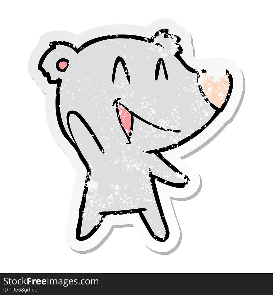 distressed sticker of a laughing bear cartoon