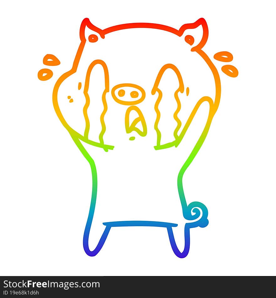 rainbow gradient line drawing crying pig cartoon