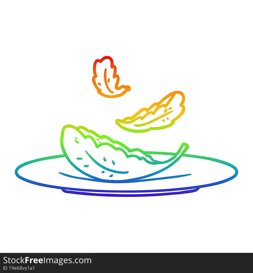 rainbow gradient line drawing cartoon salad leaves