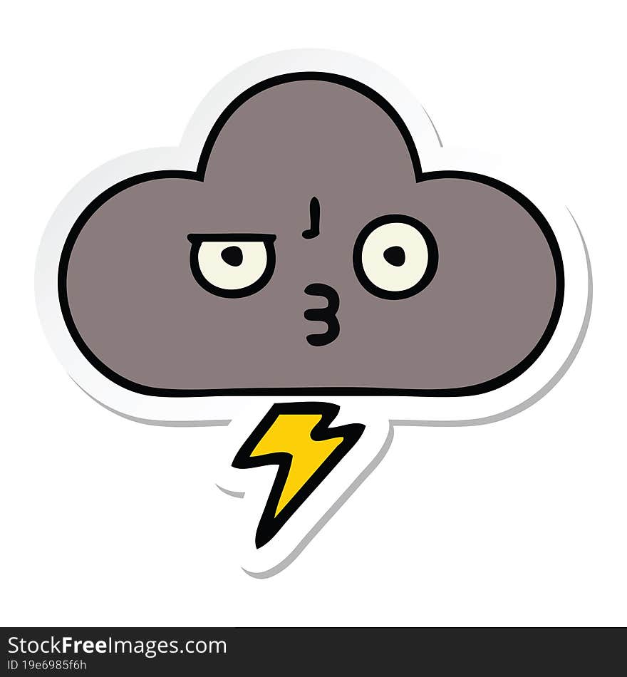 sticker of a cute cartoon storm cloud