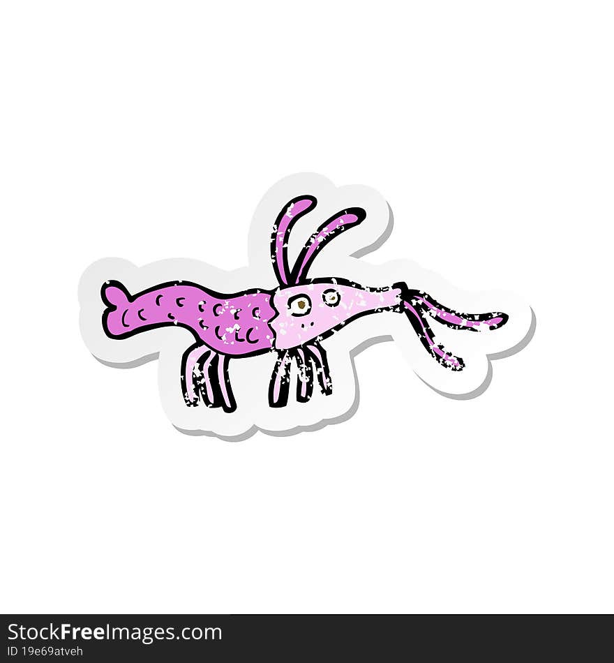 retro distressed sticker of a cartoon shrimp