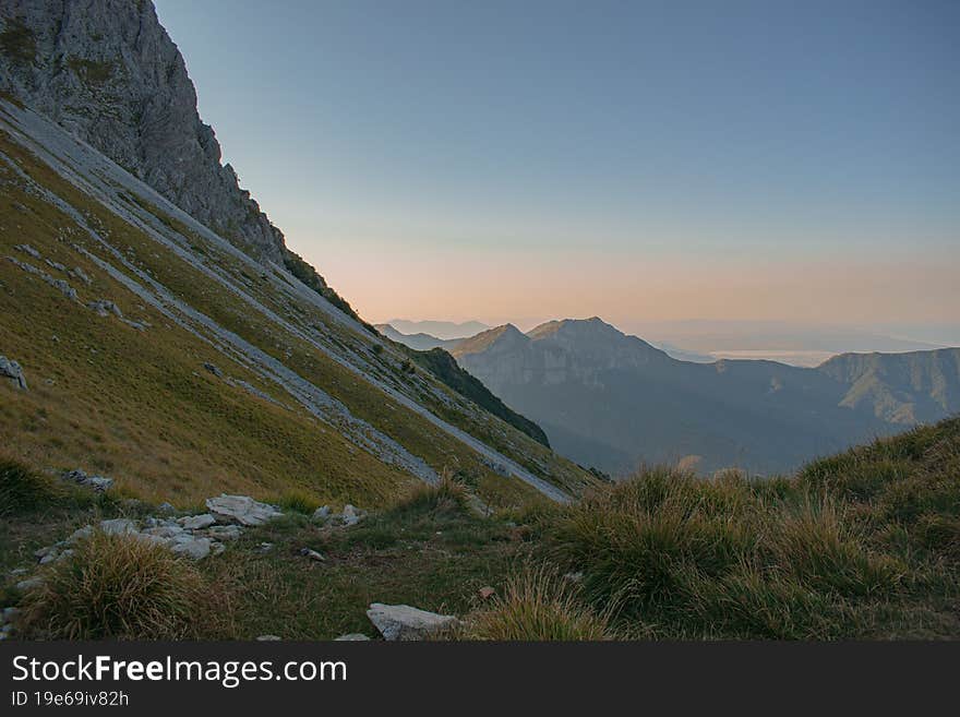 A beautfull sunrise in Pania della Croce pathway in Apuan Alps