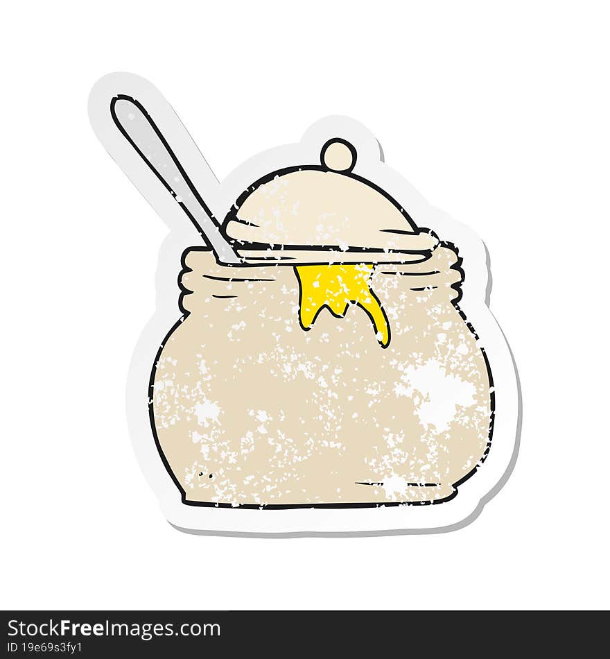 Retro Distressed Sticker Of A Cartoon Mustard Pot