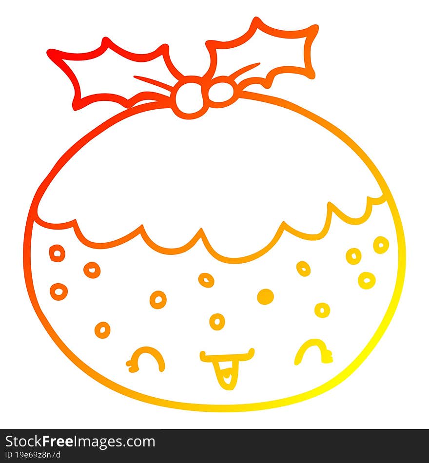 warm gradient line drawing cute cartoon christmas pudding