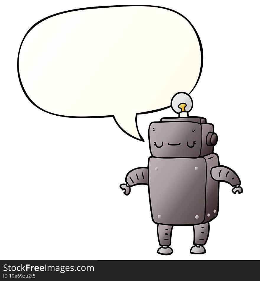 Cartoon Robot And Speech Bubble In Smooth Gradient Style