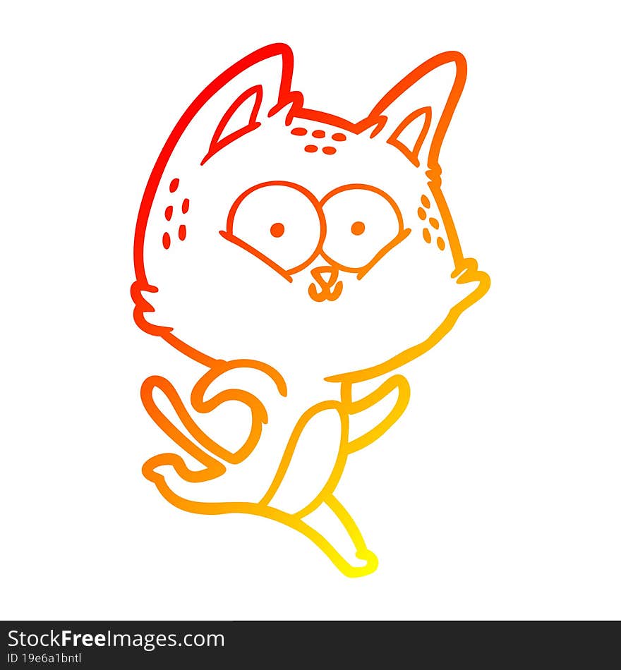 Warm Gradient Line Drawing Cartoon Cat Running