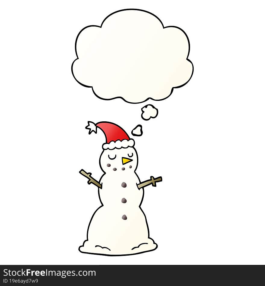 cartoon christmas snowman and thought bubble in smooth gradient style