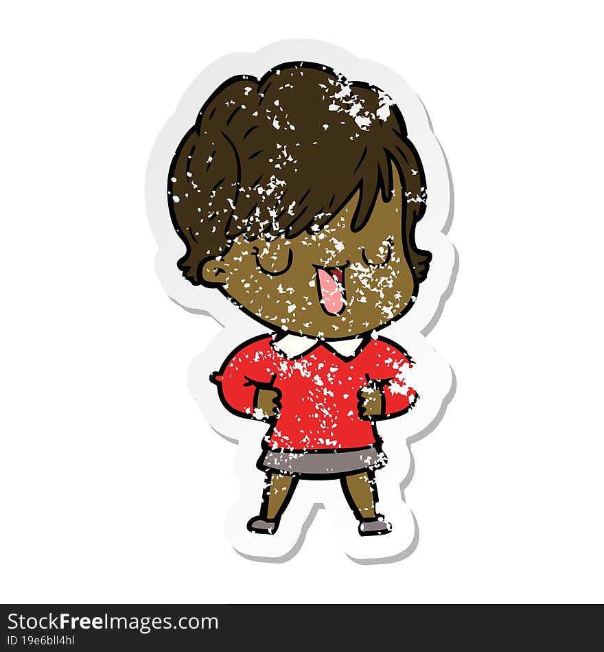 distressed sticker of a cartoon woman talking