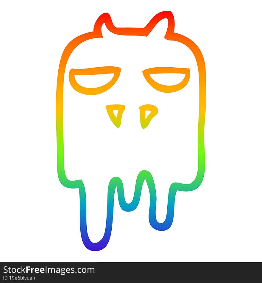 rainbow gradient line drawing of a cartoon spooky ghost