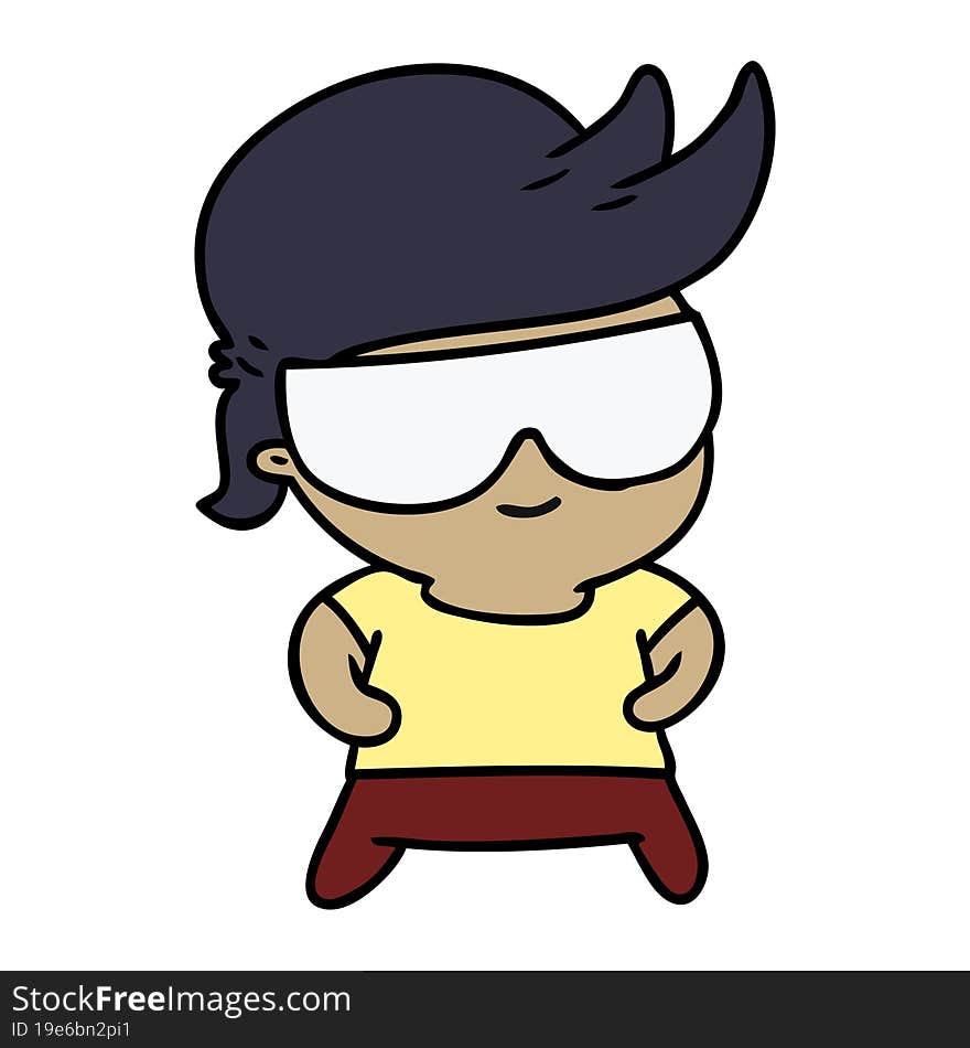 cartoon illustration kawaii kid with shades. cartoon illustration kawaii kid with shades