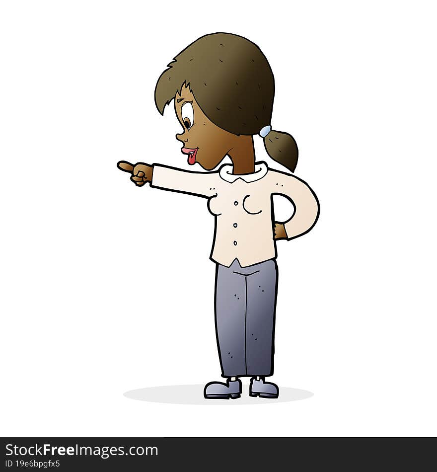 Cartoon Enthusiastic Woman Pointing