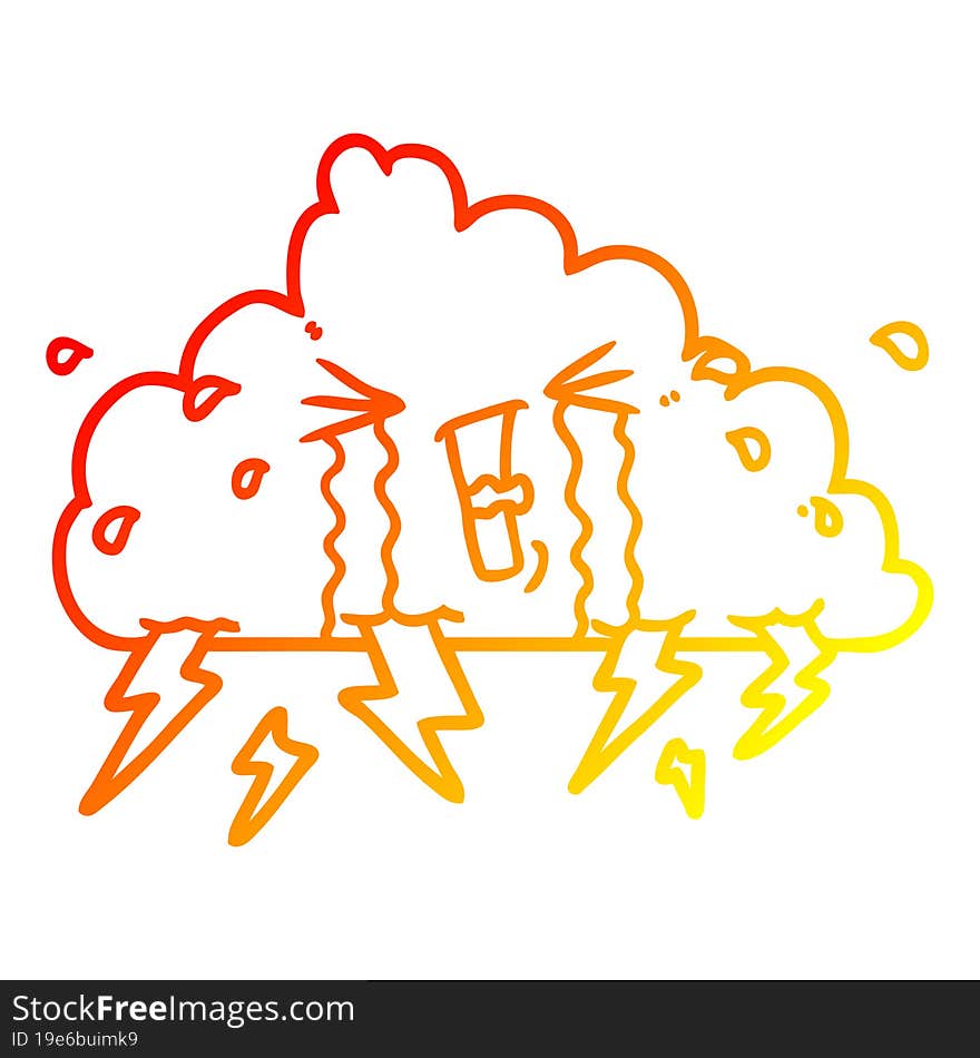 warm gradient line drawing cartoon thundercloud