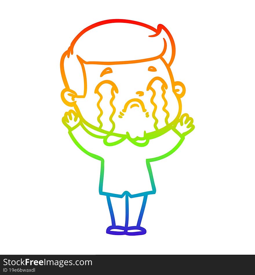 rainbow gradient line drawing cartoon man crying