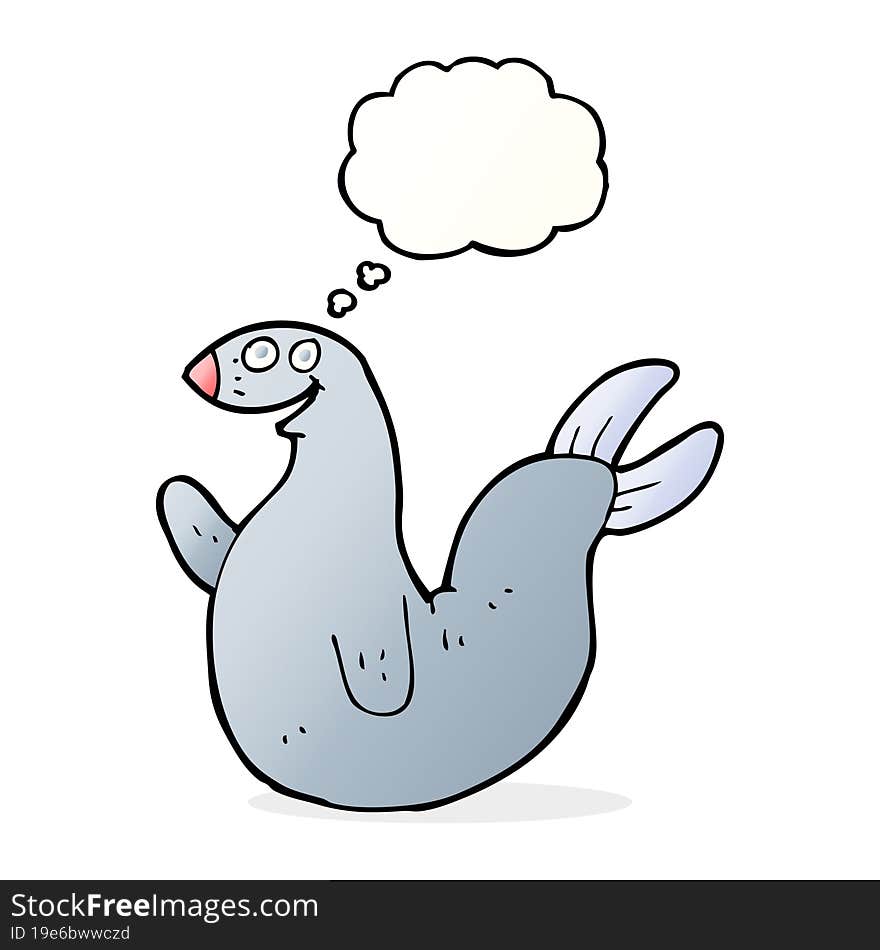 cartoon happy seal with thought bubble