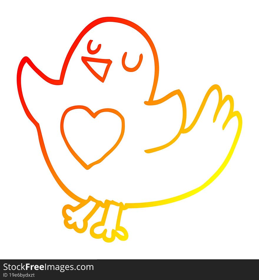 warm gradient line drawing cartoon bird with heart