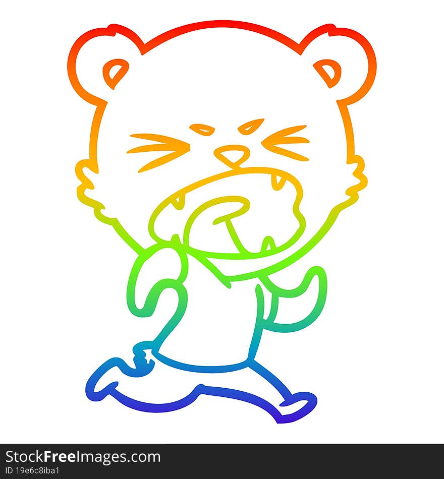 Rainbow Gradient Line Drawing Angry Cartoon Bear Running