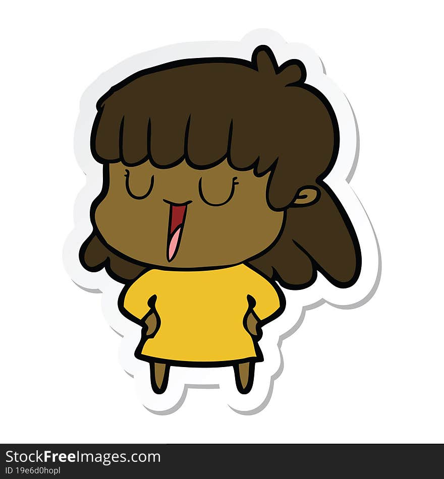 sticker of a cartoon woman laughing