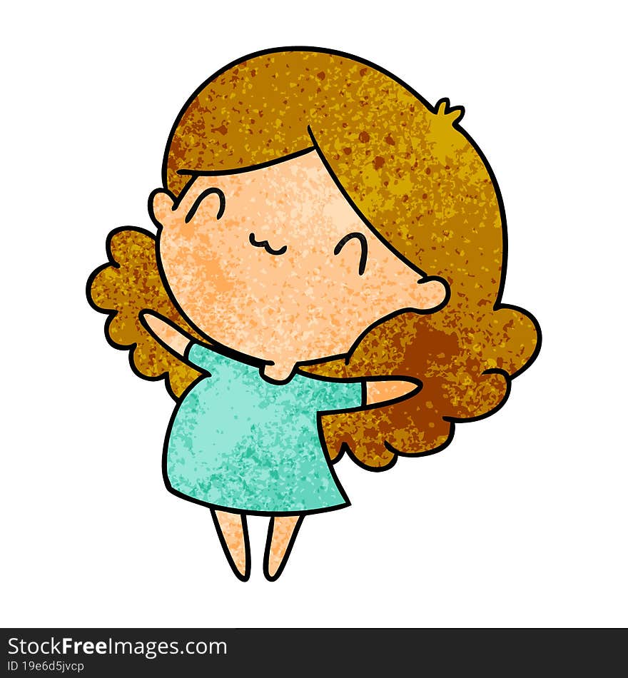 textured cartoon illustration of a cute kawaii girl. textured cartoon illustration of a cute kawaii girl