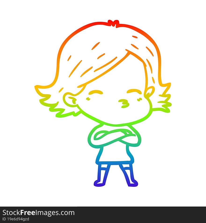 rainbow gradient line drawing of a cartoon woman