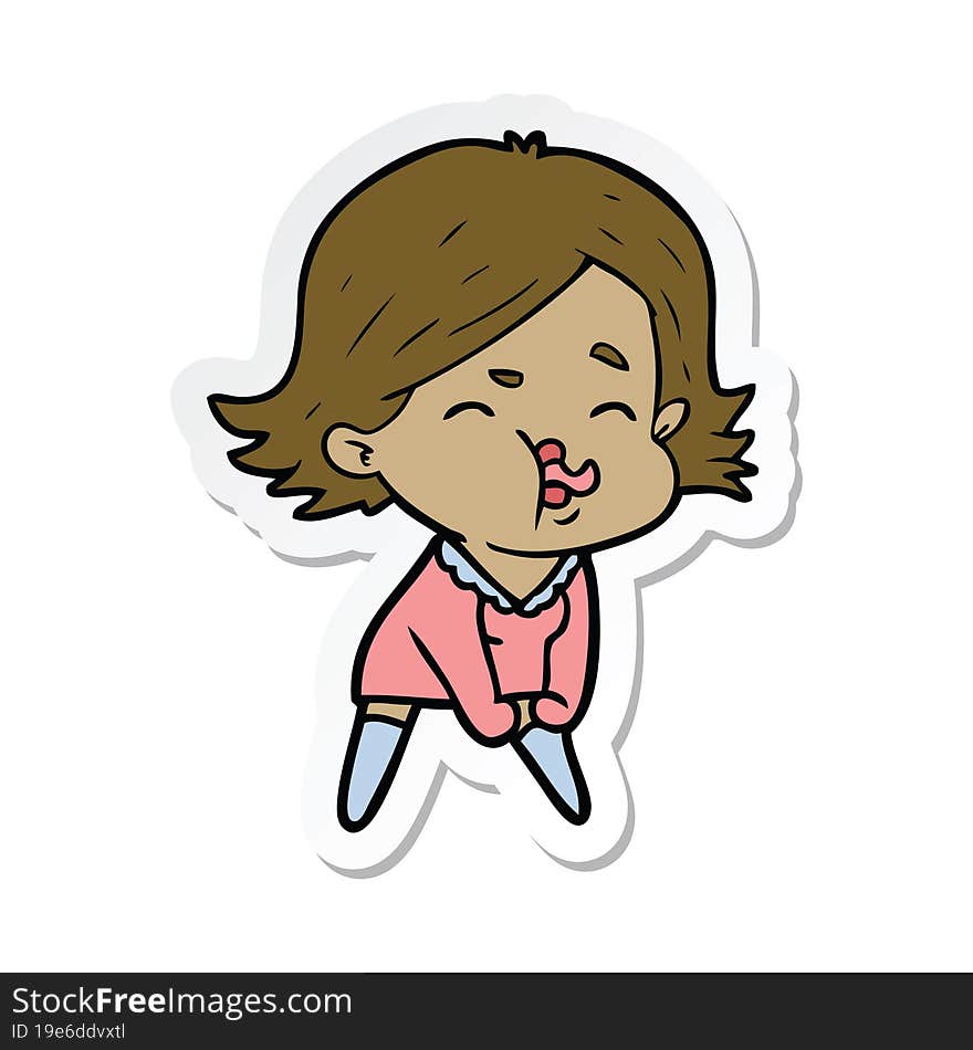 Sticker Of A Cartoon Girl Pulling Face