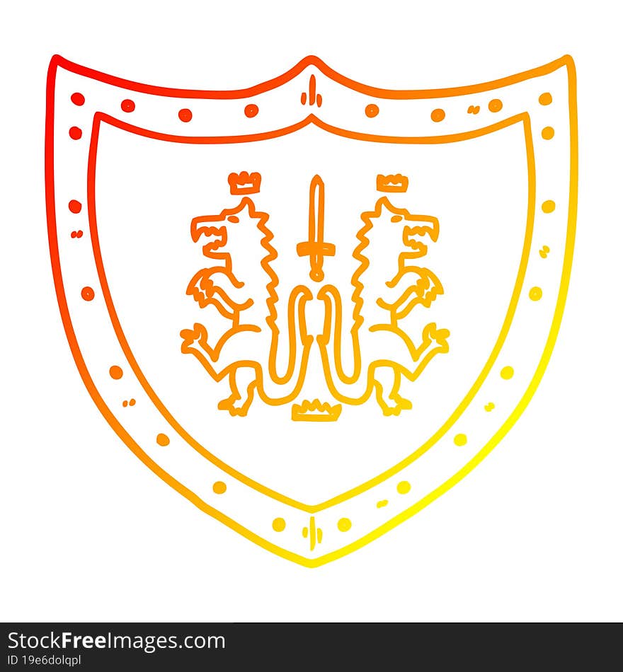 warm gradient line drawing cartoon heraldic shield