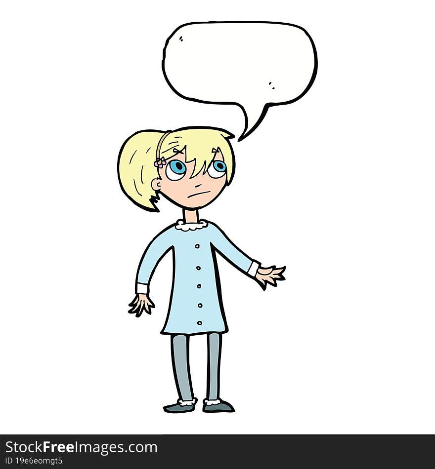 Cartoon Worried Girl With Speech Bubble