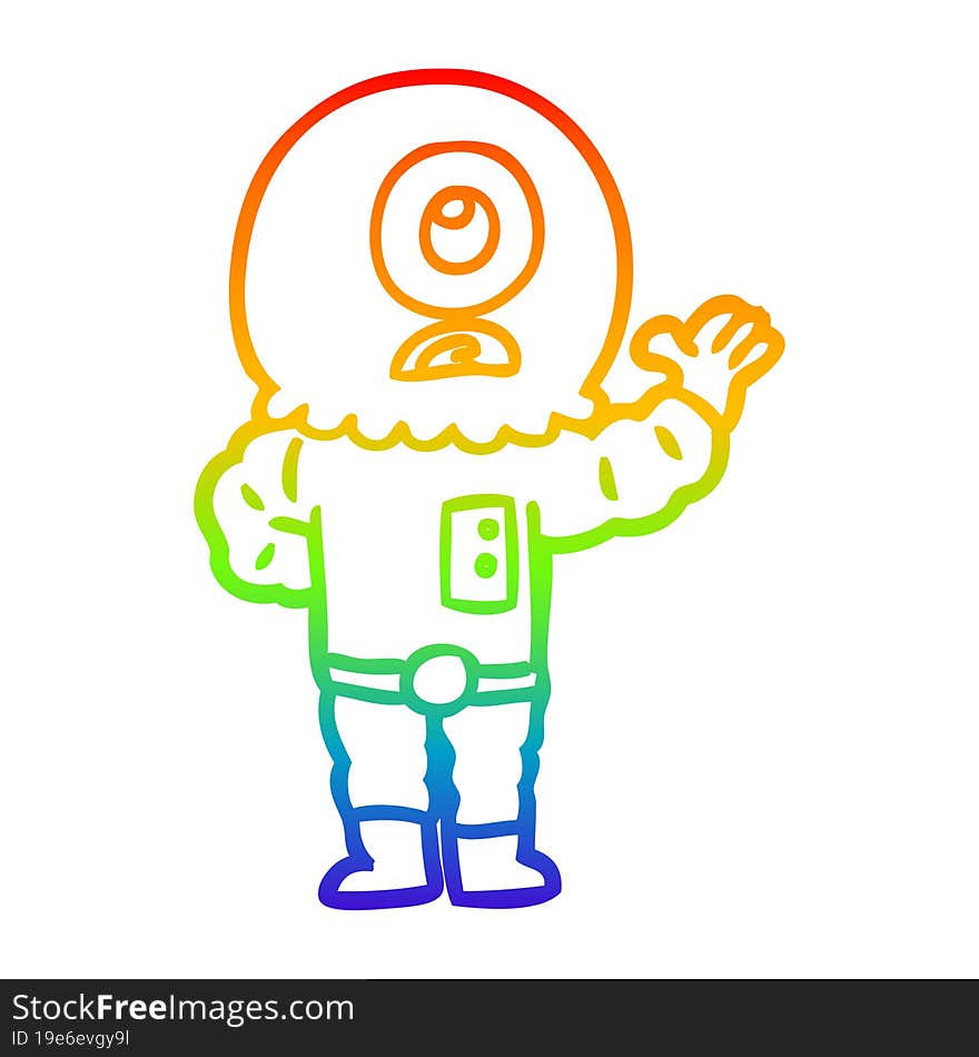 Rainbow Gradient Line Drawing Cartoon Cyclops Alien Spaceman