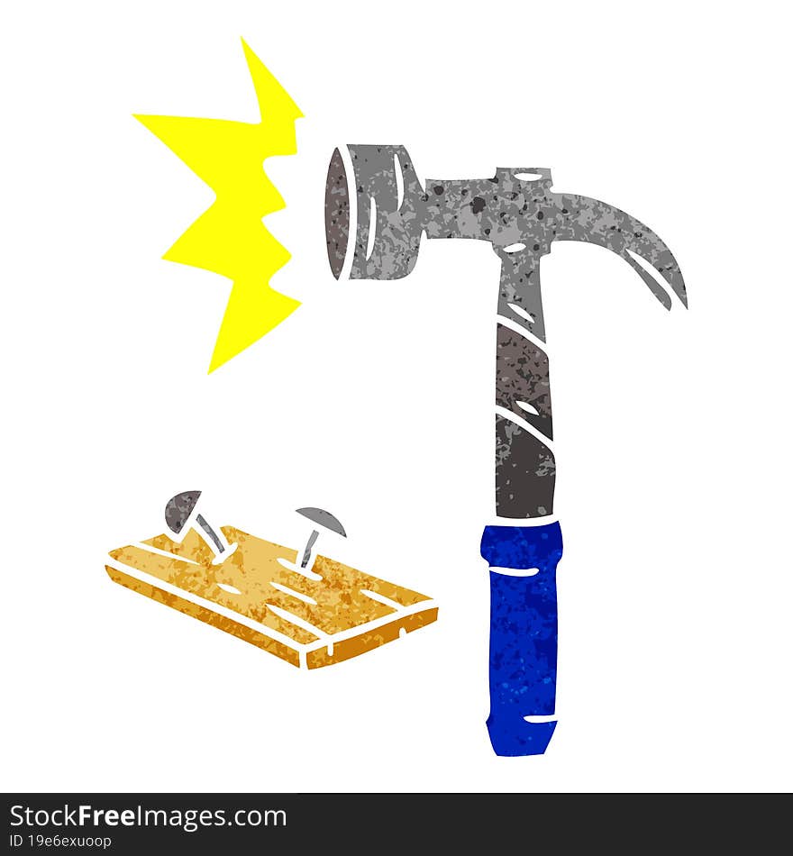 hand drawn retro cartoon doodle of a hammer and nails