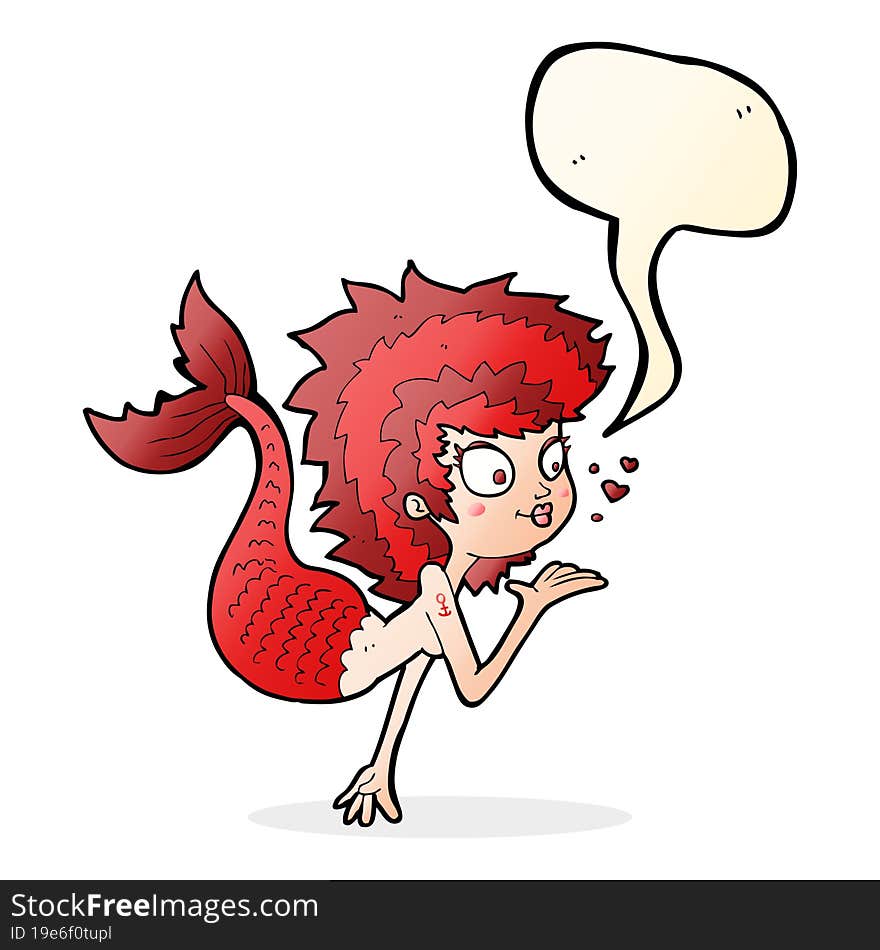 Cartoon Mermaid Blowing A Kiss With Speech Bubble