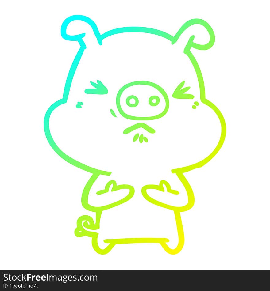 Cold Gradient Line Drawing Cartoon Angry Pig