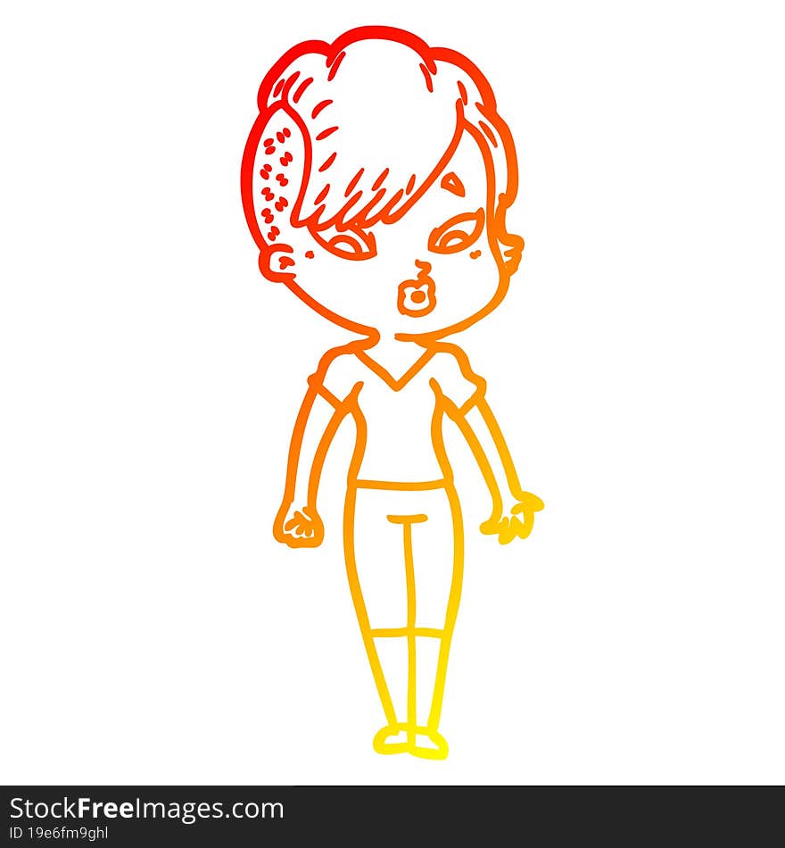 Warm Gradient Line Drawing Cartoon Surprised Girl