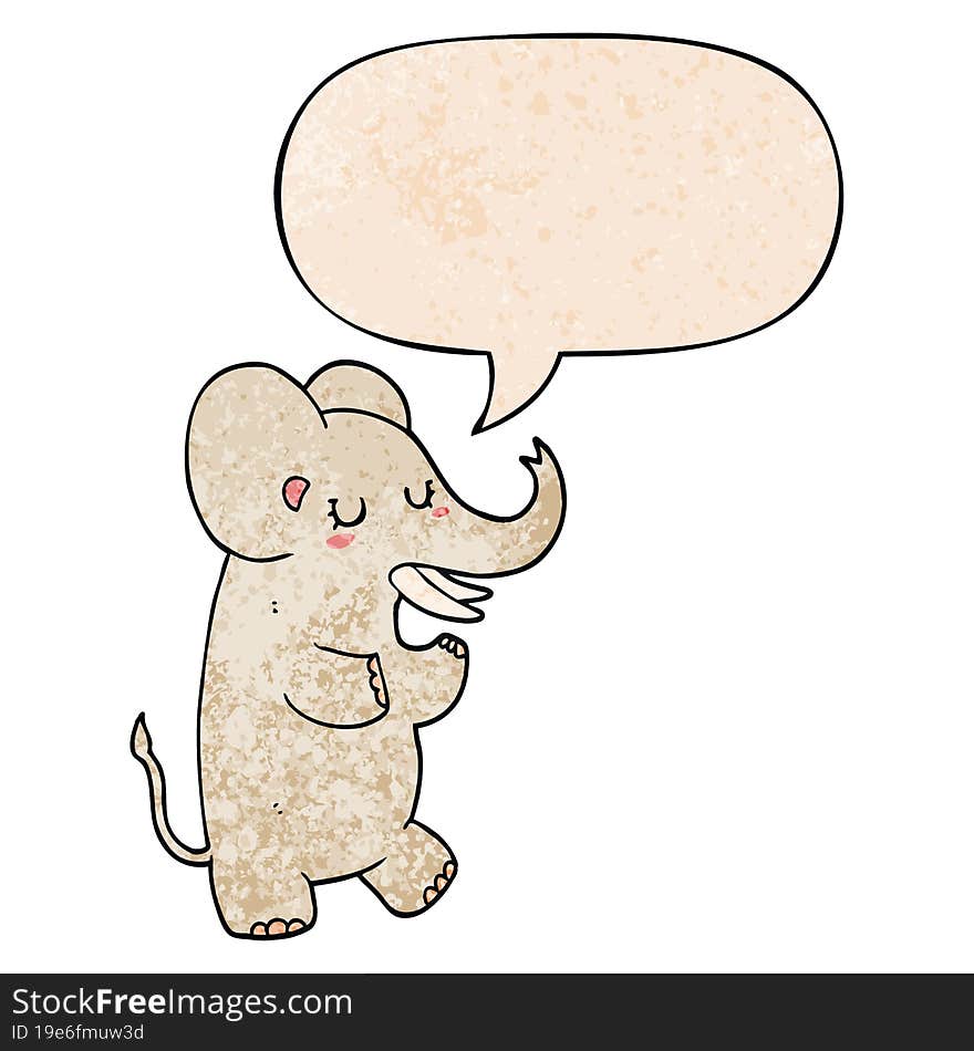 cartoon elephant and speech bubble in retro texture style