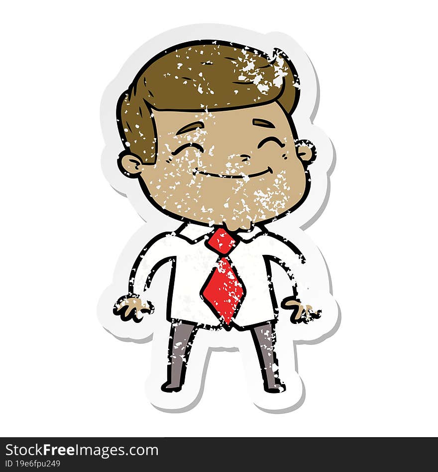 distressed sticker of a happy cartoon businessman