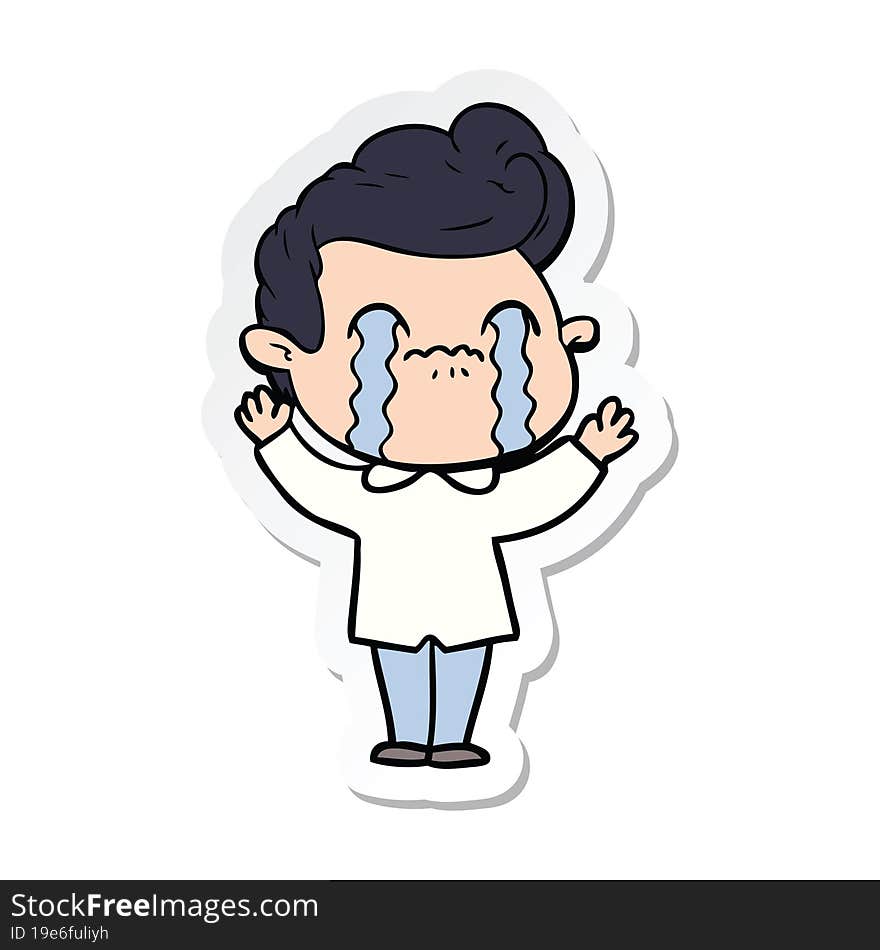 sticker of a cartoon man crying