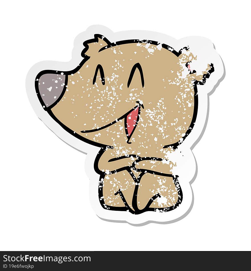 distressed sticker of a laughing bear cartoon