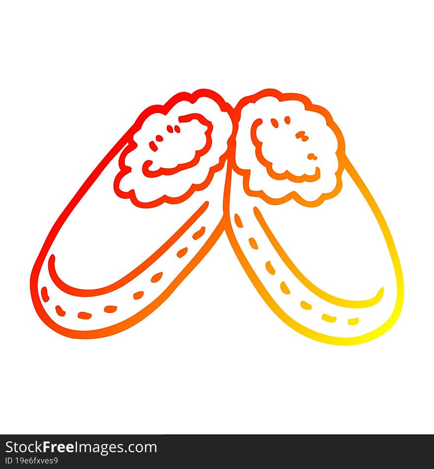 warm gradient line drawing of a cartoon purple slippers