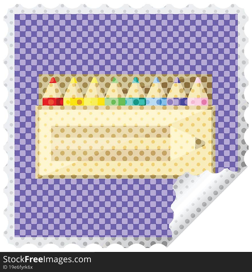 pack of coloring pencils graphic vector illustration square sticker stamp